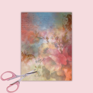 Papier Mousseline Page de décou de papillon Rose antique