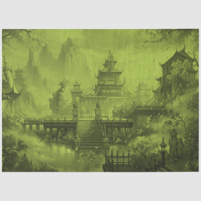 Papier Mousseline Pagode asiatique Livre vert (Recto)