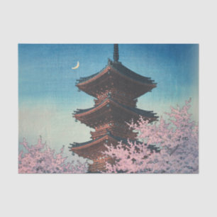 Papier Mousseline Pagode de printemps japonaise vintage en gravure s
