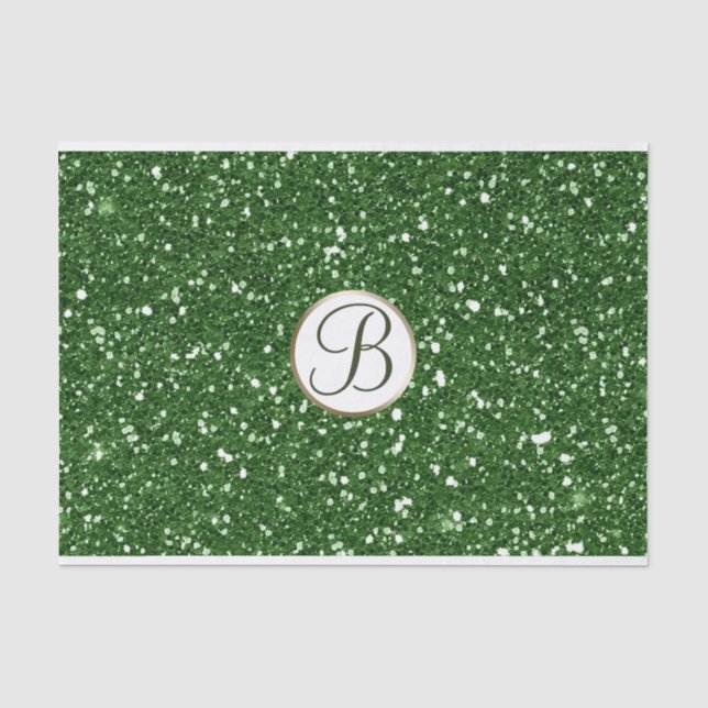 Papier Mousseline Pailleté Vert Brillant Glam Monogramme Initial Per (Recto)