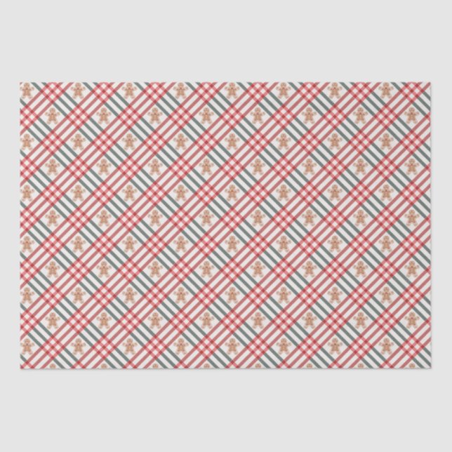 Papier Mousseline Pain d'épices de Noël Plaid Rouge Vert (Recto)