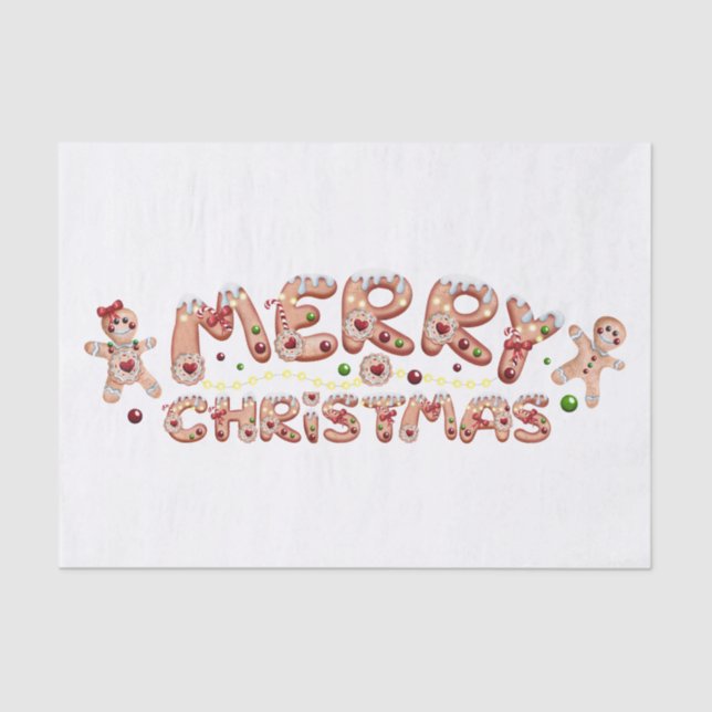 Papier Mousseline Pain d'épices Hommes Aquarelle hiver Joyeux Noël (Recto)