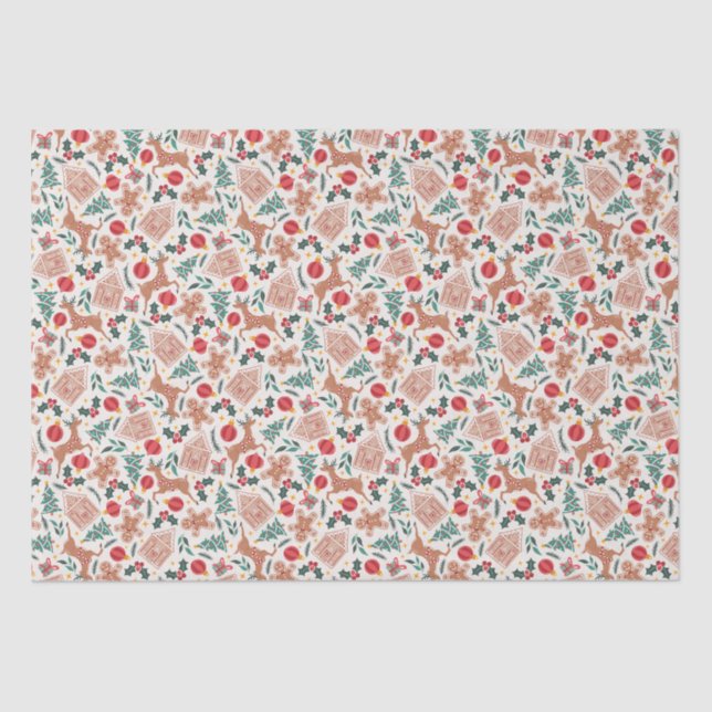 Papier Mousseline Pain d'épices, rennes et arbre de Noël (Recto)