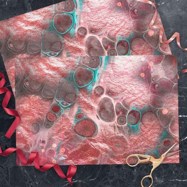 Papier Mousseline Paint à fluide Rouge Turquoise à huile à étincelle (Créateur téléchargé)