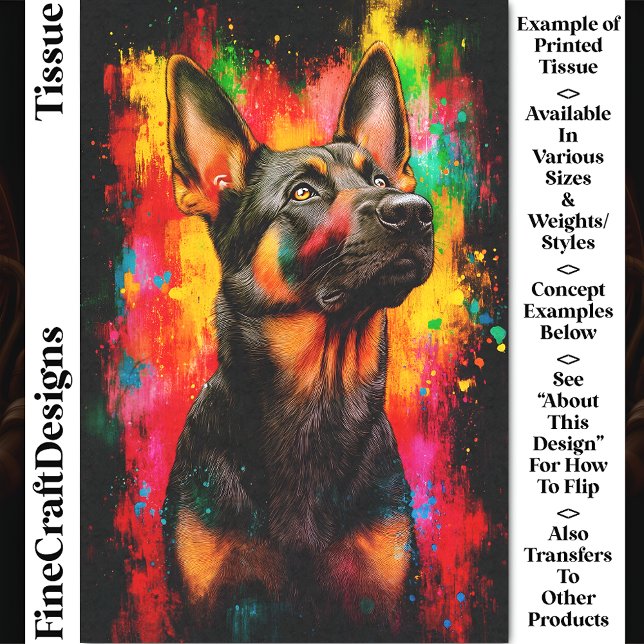 Papier Mousseline Paint Splash German Shepherd Chien CT2 Découpage (Créateur téléchargé)