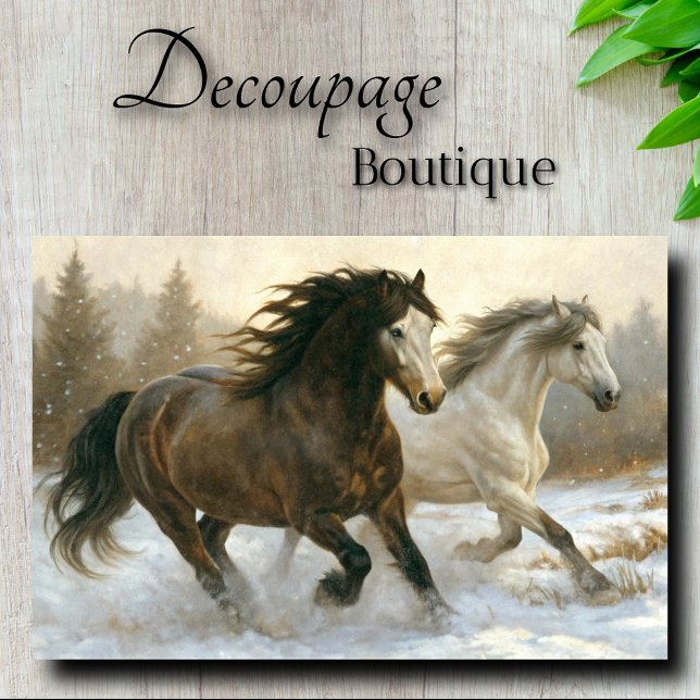 Papier Mousseline Paire d'hiver de la découpage des chevaux de cours (Winter Pair of Running Horses Decoupage Tissue Paper)
