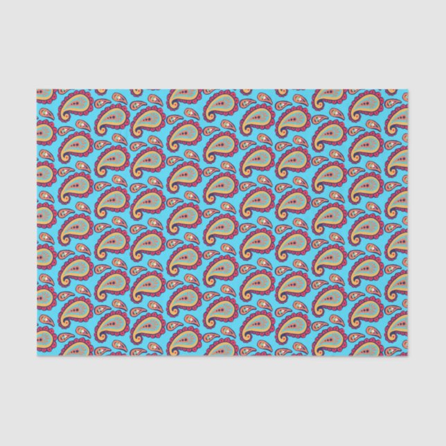 Papier Mousseline Paisley bleu audacieux (Recto)