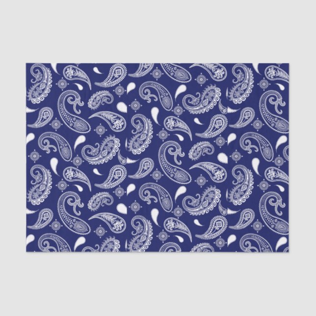 Papier Mousseline Paisley bleu et blanc (Recto)