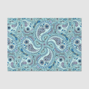 Papier Mousseline Paisley en bleu bébé