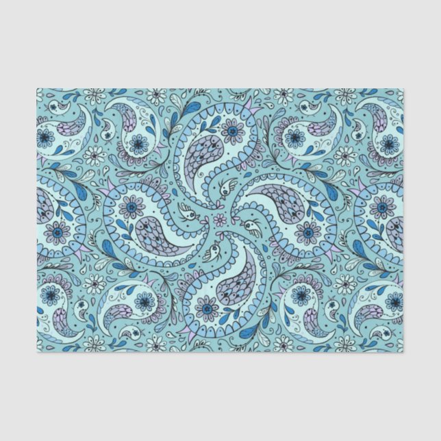 Papier Mousseline Paisley en bleu bébé (Recto)