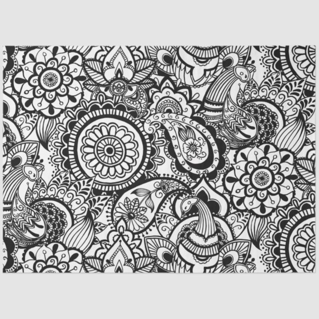 Papier Mousseline Paisley floral noir (Recto)