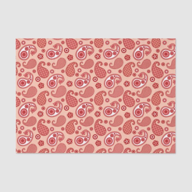 Papier Mousseline Paisley Motif, Shades of Coral Orange (Recto)