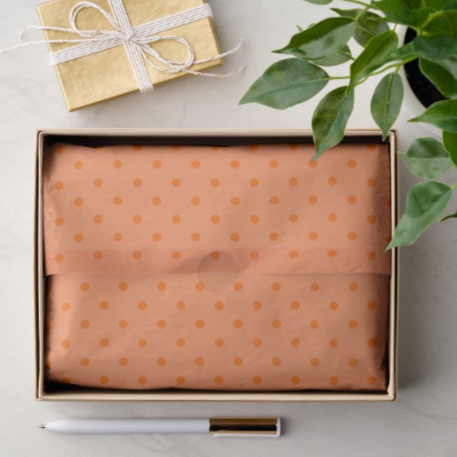 Papier Mousseline Pale Orange With Orange Polka Dots (Cadeau)