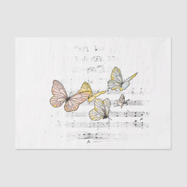 Papier Mousseline Pale Pastel Butterfly Music Decoupage (Recto)