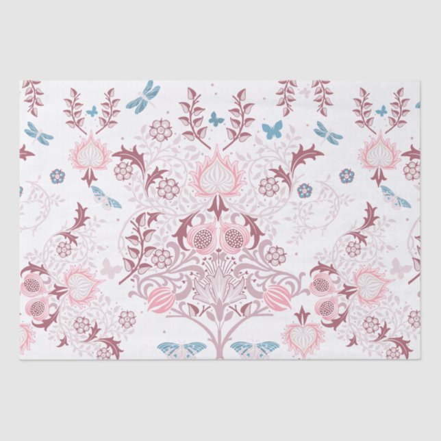 Papier Mousseline Palette rose William Morris Design (Recto)