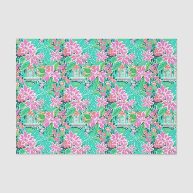 Papier Mousseline Palm Beach Noël Aquarelle Maison en pain d'épices (Recto)