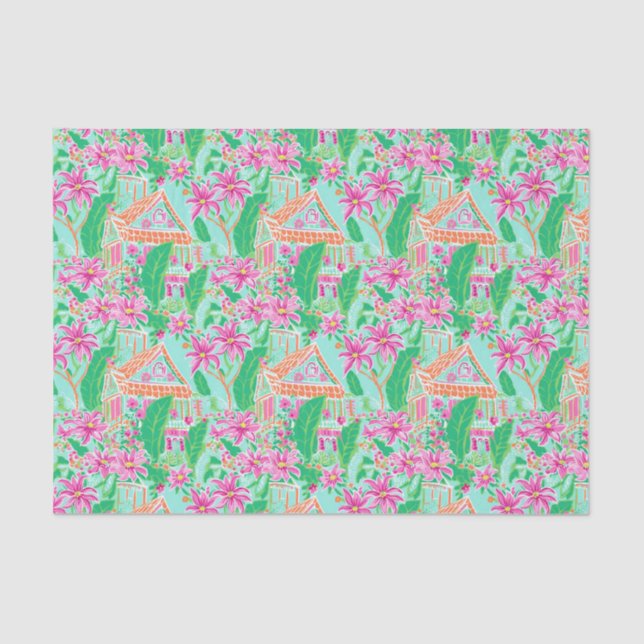 Papier Mousseline Palm Beach Noël Aquarelle Maison en pain d'épices (Recto)