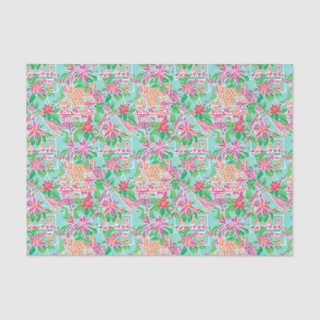 Papier Mousseline Palm Beach Noël Aquarelle Maison en pain d'épices (Recto)