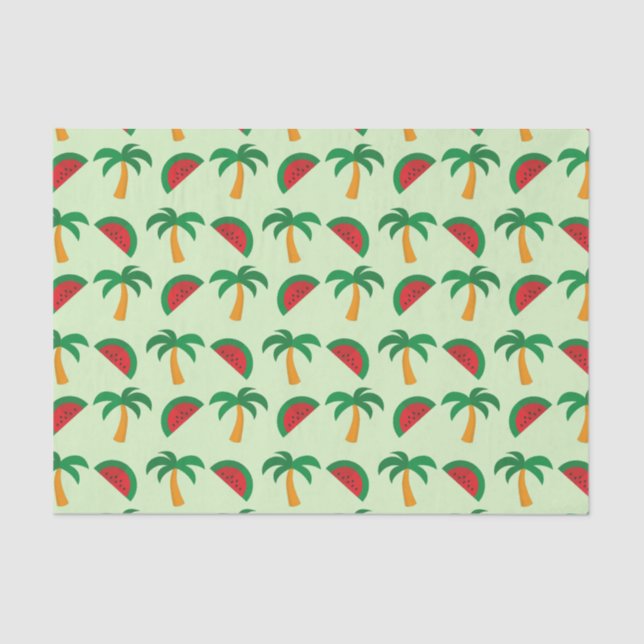 Papier Mousseline Palm Trees and Watermelon Tropical Pattern (Recto)