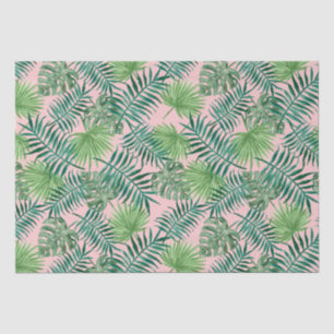 Papier Mousseline Palmier Tropical Feuille Vert rose Motif