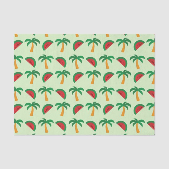 Papier Mousseline Palmiers et motif tropical à pastèque (Recto)