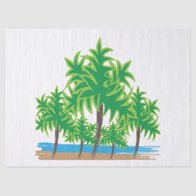 Papier Mousseline Palmiers Plage Île Tropicale (Recto)