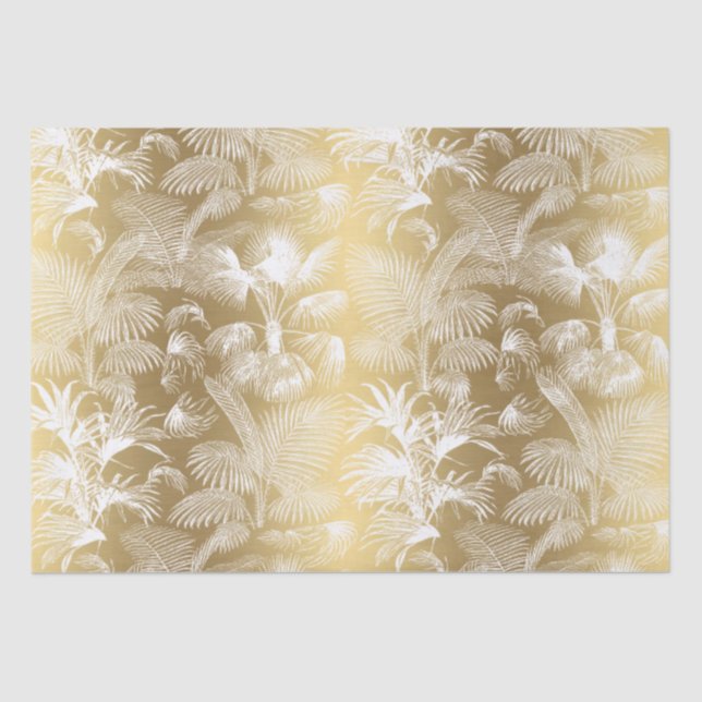Papier Mousseline Palmiers tropicaux modernes blanc sur or (Recto)