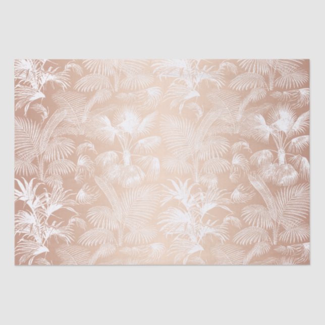Papier Mousseline Palmiers tropicaux modernes Rose Or Blanc (Recto)