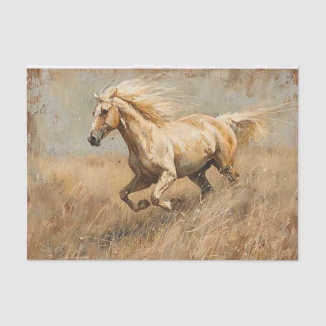 Papier Mousseline Palomino Horse Running Huile Peinture Découpage (Recto)