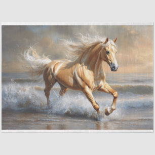 Papier Mousseline Palomino Horse Running on the Beach Decoupage