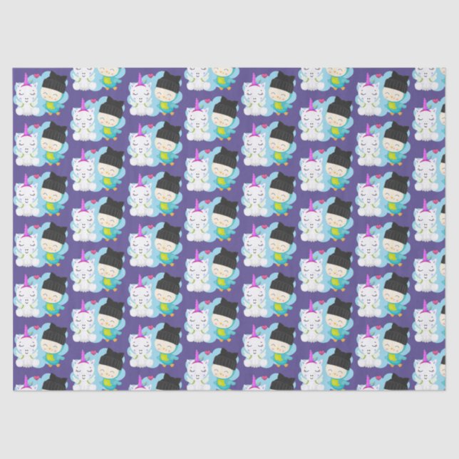 Papier Mousseline Pals de caricature mignonnes - Bonne licorne et oi (Recto)