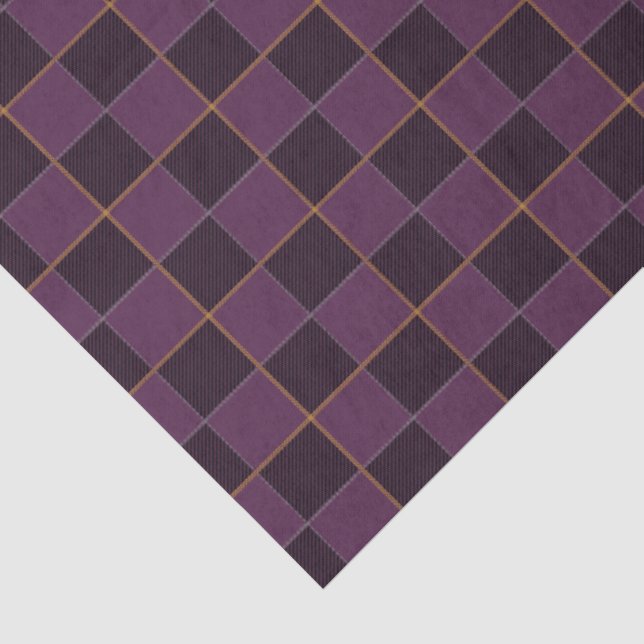 Papier Mousseline Panache prune et doré à carreaux (Détail)