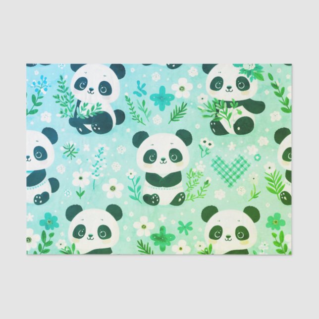 Papier Mousseline Panda Bear Motif Vert Imprimer (Recto)