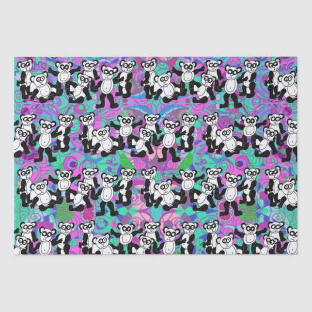 Papier Mousseline Pandas sur violet (Recto)