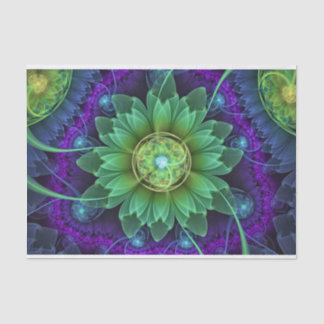 Papier Mousseline Pandore bleu et vert Snap Lotus Fleur fractale
