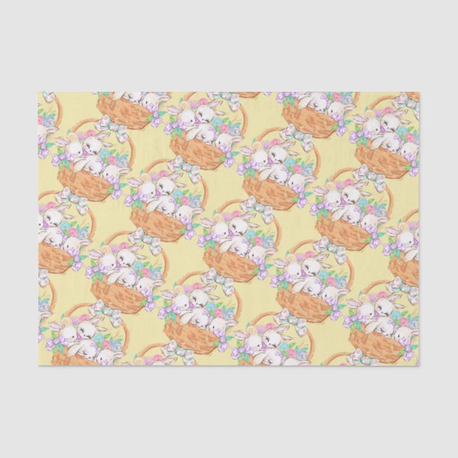 Papier Mousseline Panier de Pâques de Lapins (Recto)