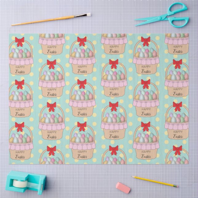 Papier Mousseline Panier de Pâques et oeufs de Pâques Pastel (Artisanat)