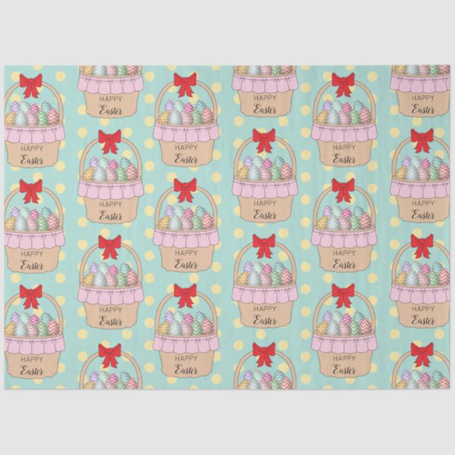 Papier Mousseline Panier de Pâques et oeufs de Pâques Pastel (Recto)