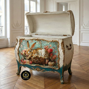 Papier Mousseline Panier Décoré de Lapin Rétro et de Fleurs