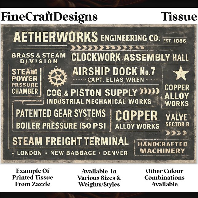 Papier Mousseline Panneau de typographie industrielle Steampunk FA5  (Créateur téléchargé)
