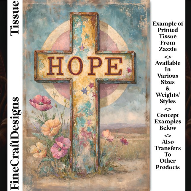 Papier Mousseline Panneau découpé "HOPE" rustique avec croix et fleu (Créateur téléchargé)