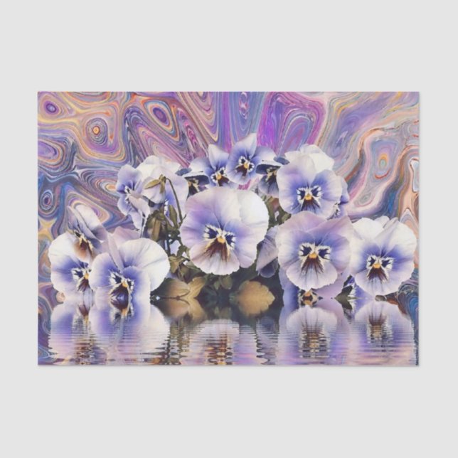 Papier Mousseline Pansies blanches violettes roses près de l'aquarel (Recto)