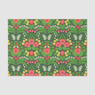 Papier Mousseline Pansies rouges, oiseaux et papillons