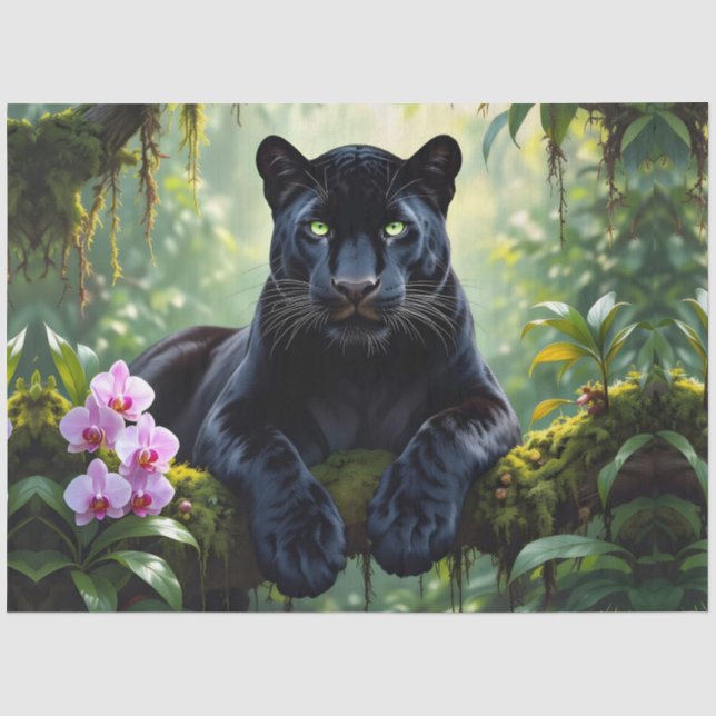 Papier Mousseline Panthère noire dans la jungle (Recto)