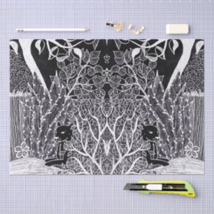 Papier Mousseline Panthère noire dans la jungle - dessin au crayon