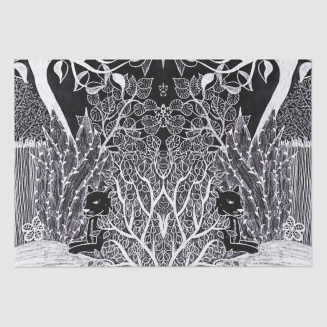 Papier Mousseline Panthère noire dans la jungle - dessin au crayon (Recto)