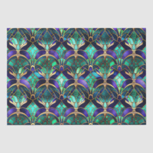 Papier Mousseline Paon en Verre Cathédrale Bleu-vert, Violet et Or