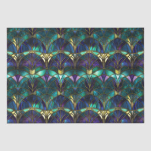 Papier Mousseline Paon en Verre Cathédrale Bleu-vert, Violet et Or
