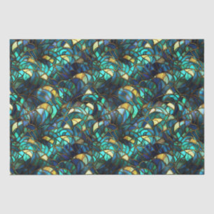 Papier Mousseline Paon en verre teinté sarcelle, bleu et or