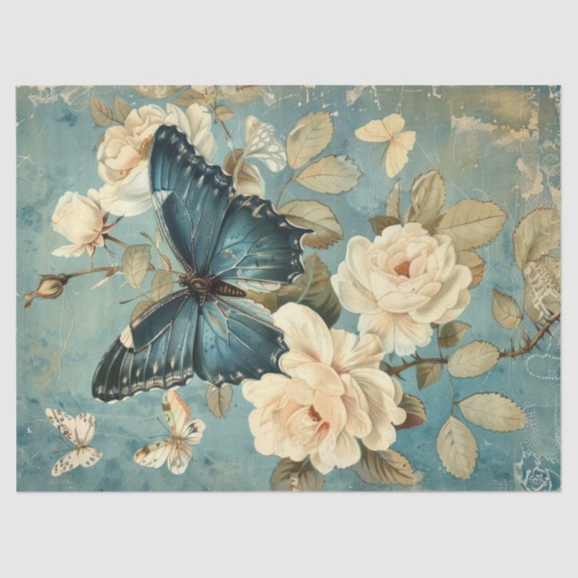 Papier Mousseline Papier chic Shabby bleu marine et papier rose (Recto)